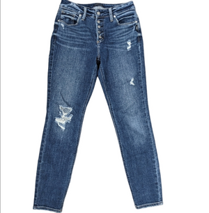 SILVER JEANS Avery Skinny Jeans 29x29 Hi-Rise Button Fly Distressed